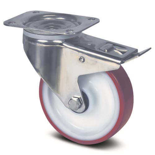 8477UAD125P62M - 200kg Swivel Plate Total Brake 125mm Stainless Steel Polyurethane