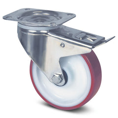8477UAD100P62M - 150 kg Swivel Plate Total Brake 100mm Stainless Steel Polyurethane