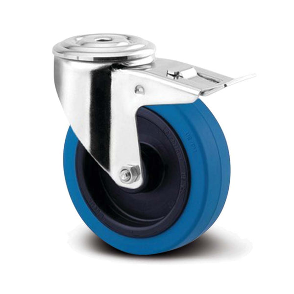 8477UFD100P30B <span>150kg Bolt Hole Total Brake 100mm Stainless Steel Blue Rubber</span>