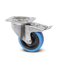 8477UFD100P62B - 160kg Swivel Total Brake Plate 100mm Stainless Steel Blue Rubber