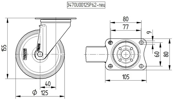 8470UOD125P62 <span>250kg Swivel Plate 125mm Stainless Steel White Nylon</span>