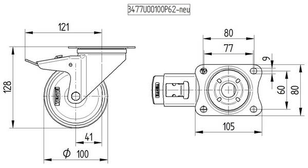 8477UOD100P62 <span>200kg Swivel Plate Total Brake 100mm Stainless Steel White Nylon</span>