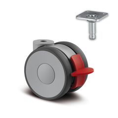 5925PJI075G-RB 70 kg Swivel/Brake 75mm Twin Wheel TPE