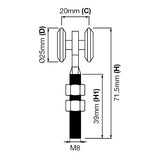 CAR-35-2W - 35MM Overhead Track 2 Wheel Steel Carriage - 70kg Capacity