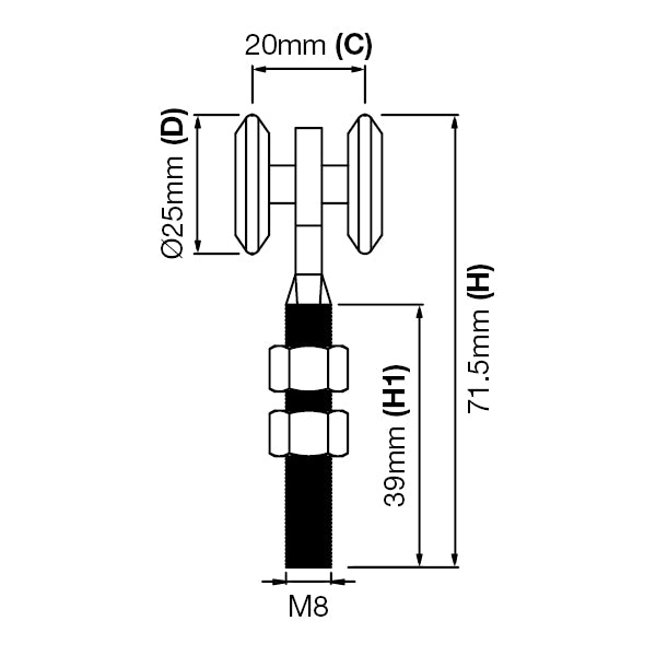CAR-35-2W <span>35MM Overhead Track 2 Wheel Steel Carriage - 70kg Capacity</span>