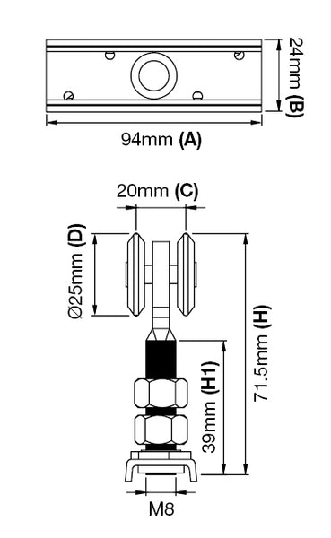 CAR-35-4W <span>35MM Overhead Track 4 Wheel Steel Carriage - 130kg Capacity</span>