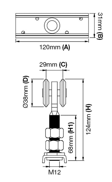 CAR-50-4W <span>50MM Overhead Track 4 Wheel Steel Carriage - 190kg Capacity</span>