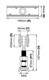 CAR-60-4W - 60MM Overhead Track 4 Wheel Steel Carriage - 460kg Capacity