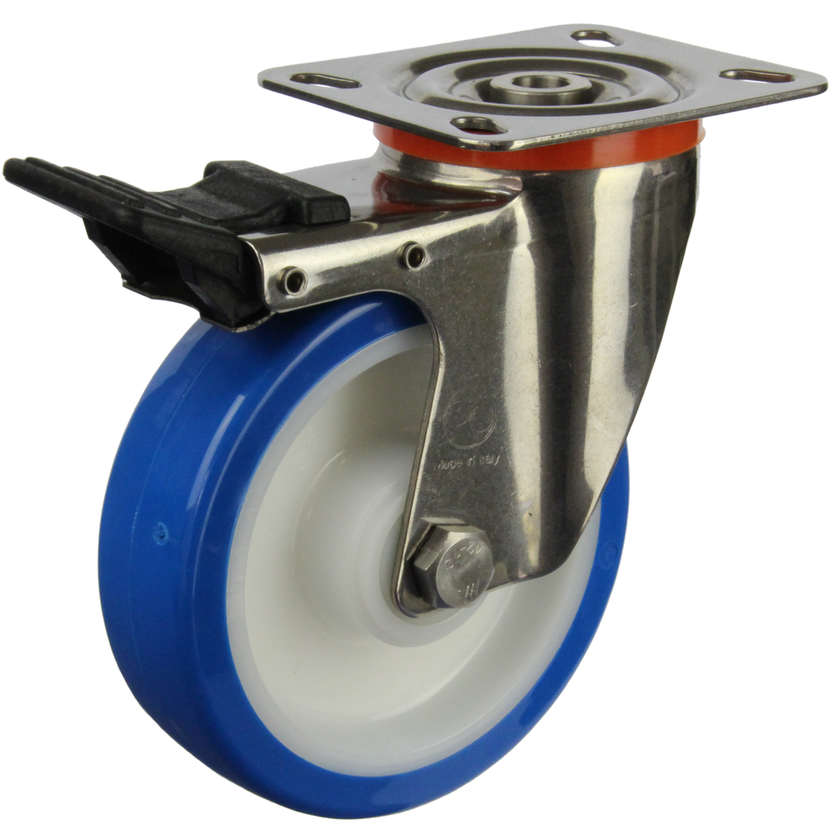 JSST15040-UENR - 280 kg Swivel, Total Brake Plate Mount 150mm Polyurethane