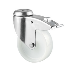 KSHT07525-NNI 75 kg Bolt-Hole Total Brake 75mm Stainless Steel White Nylon