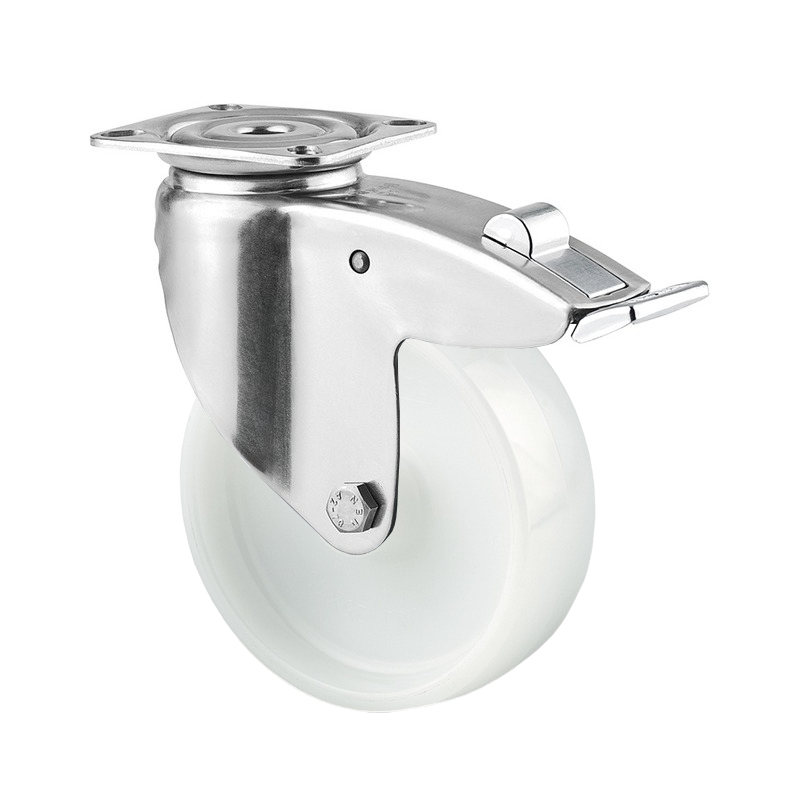 KSST07525-NNI 75 Kg Swivel Plate Total Brake 75mm Stainless Steel White Nylon