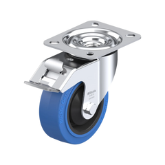 Blickle POEV Series 100mm Swivel Plate Total Brake Blue Rubber Castor - 150kg