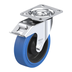 Blickle POEV Series 125mm Swivel Plate Total Brake Blue Rubber Castor - 250kg