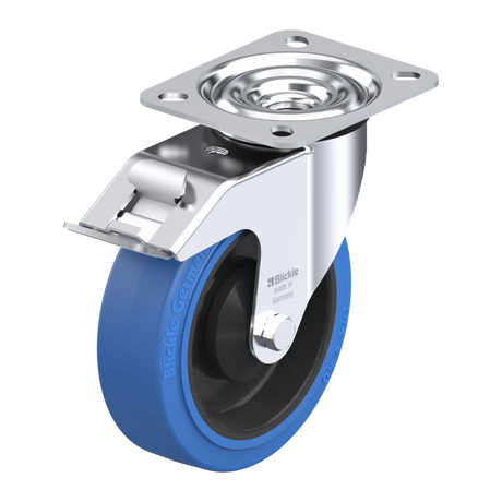 Blickle EasyRoll POEV Elastic Blue Rubber Castors - Swivel Total Brake - 125mm