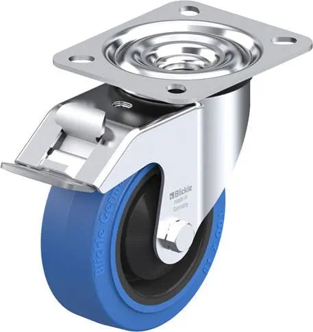 LE-POEV 100KA-FI-SB 150 Kg Swivel Plate Total Brake 100mm Blue Rubber