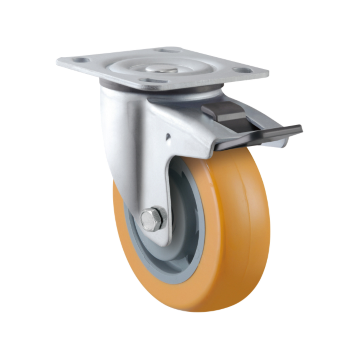 MIN125SB-PU - 250 kg Swivel, Total Brake Plate 125mm Polyurethane