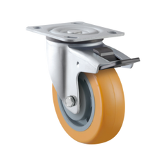 MIN125SB-PU - 250 kg Swivel, Total Brake Plate 125mm Polyurethane