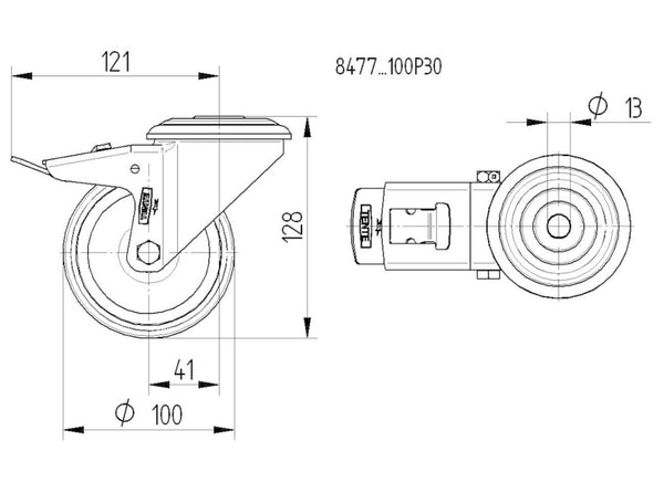 8477UFD100P30B <span>150kg Bolt Hole Total Brake 100mm Stainless Steel Blue Rubber</span>