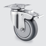 KSST07525-TPB 75 Kg Swivel Plate Total Brake 75mm Stainless Steel Grey TPE