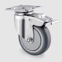 KSST07525-TPB 75 kg Swivel Plate Total Brake 75mm Stainless Steel Grey TPE