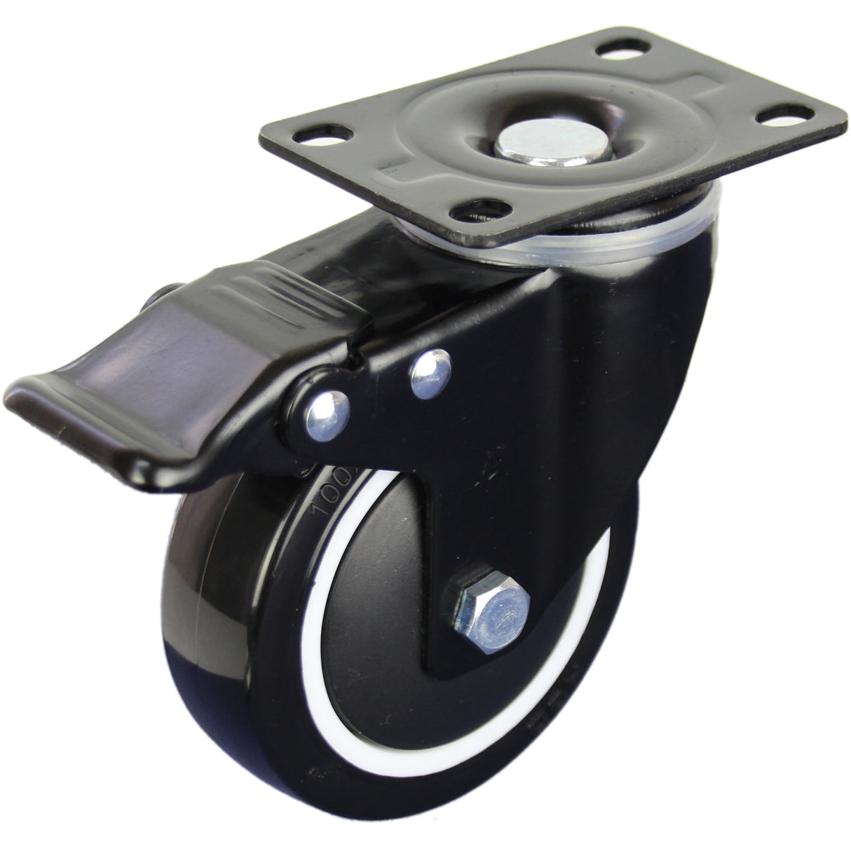 BPUQ100STB - 140 Kg Swivel Plate Total Brake 100mm Polyurethane