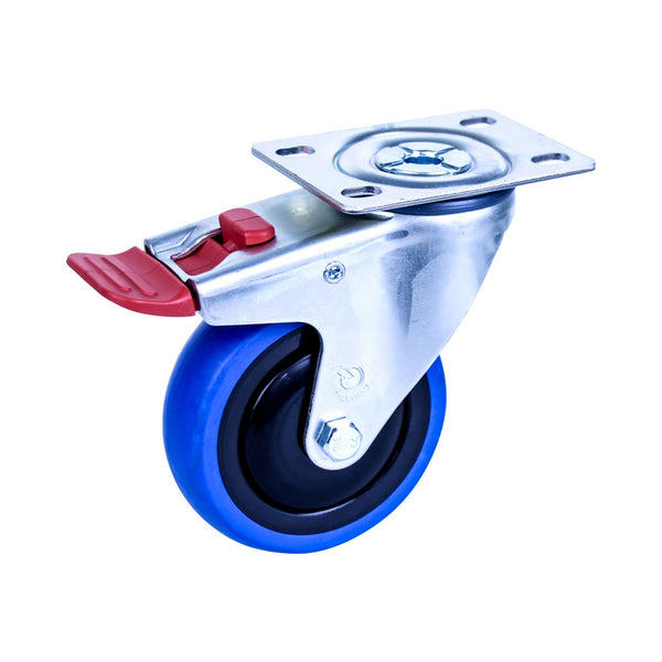 CBQ100G/MZPTB <span>100 Kg Swivel Plate Total Brake 100mm Blue Rubber</span>