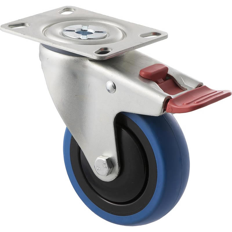 CBQ100G/MZPTB - 100 Kg Swivel Plate Total Brake 100mm Blue Rubber