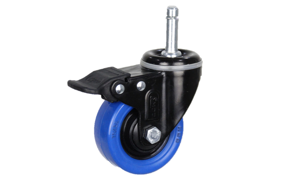 CTCBRQ75BHTB - 80 Kg C11 Stem Swivel Total Brake 75mm Blue Rubber Cleaning Trolley Castor