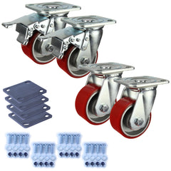 Heavy Industrial 100mm 280 kg Per Castor Pack 2x Swivel & 2x Swivel Total Brake Polyurethane *HIN4-S-SB-CIPU-PACK*