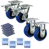 Heavy Industrial 125mm 220 Kg Per Castor Pack 2x Fixed & 2x Swivel Total Brake Blue Rubber *HIN5-F-SB-BRQ-PACK*