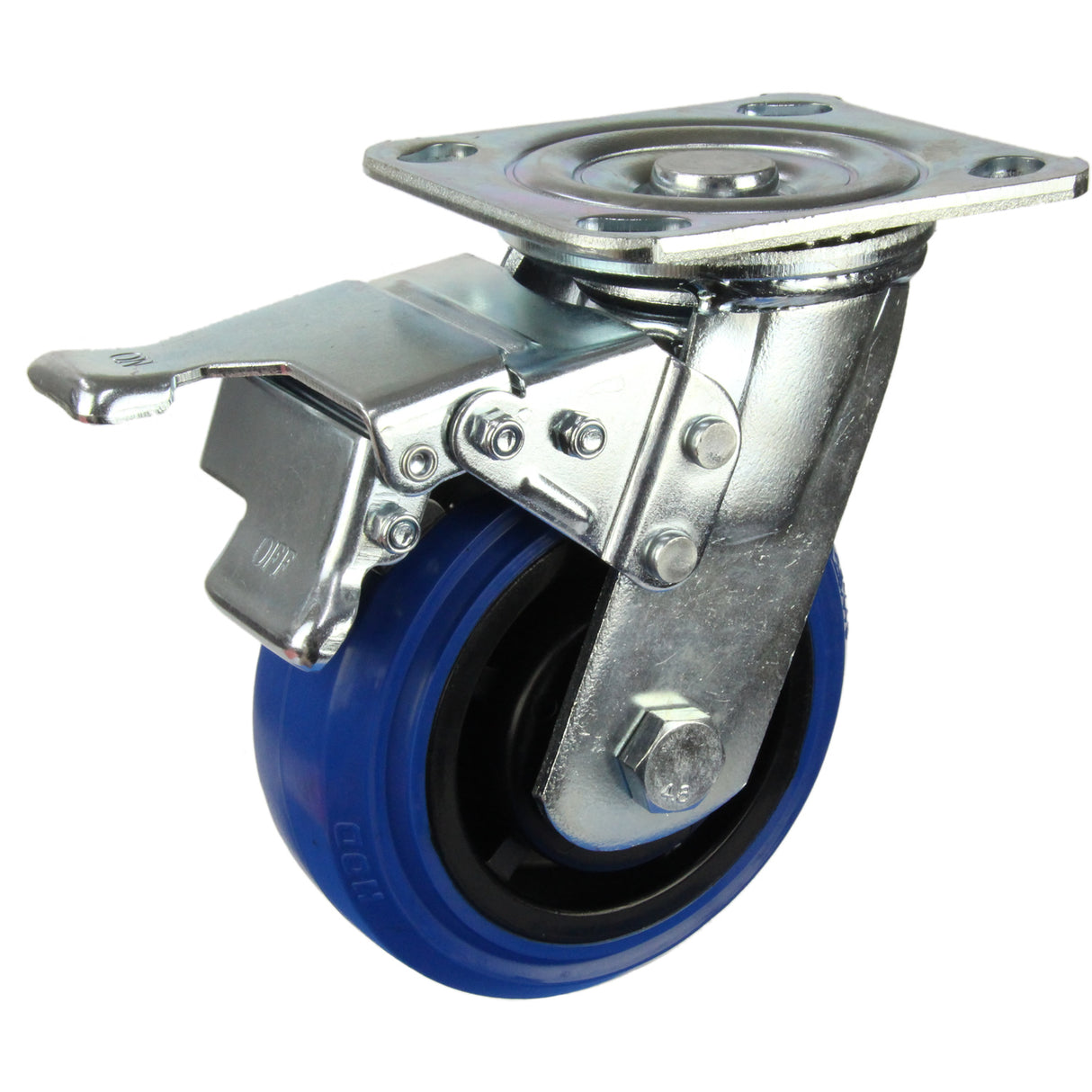 HIN5SB-BRQ - 220 Kg Swivel Plate Total Brake 125mm Blue Rubber
