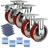 Heavy Industrial 150mm 400 Kg Per Castor Pack 2x Fixed & 2x Swivel Total Brake Polyurethane *HIN6-F-SB-CIPU-PACK*