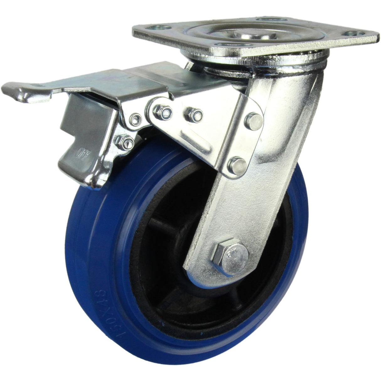 HIN6SB-BRQ - 300 Kg Swivel Plate Total Brake 150mm Blue Rubber