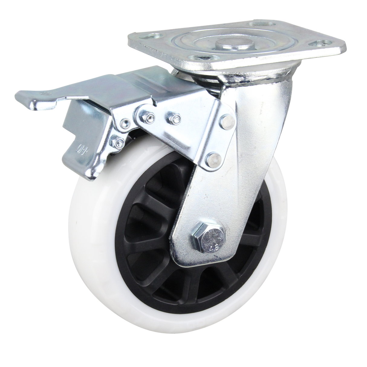 HIN6SB-WNQ - 430 Kg Swivel Plate Total Brake 150mm White Nylon