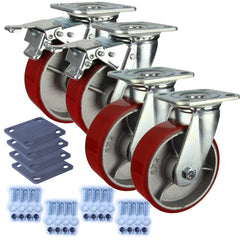 Heavy Industrial 150mm 400 kg Per Castor Pack 2x Swivel & 2x Swivel Total Brake Polyurethane *HIN6-S-SB-CIPU-PACK*
