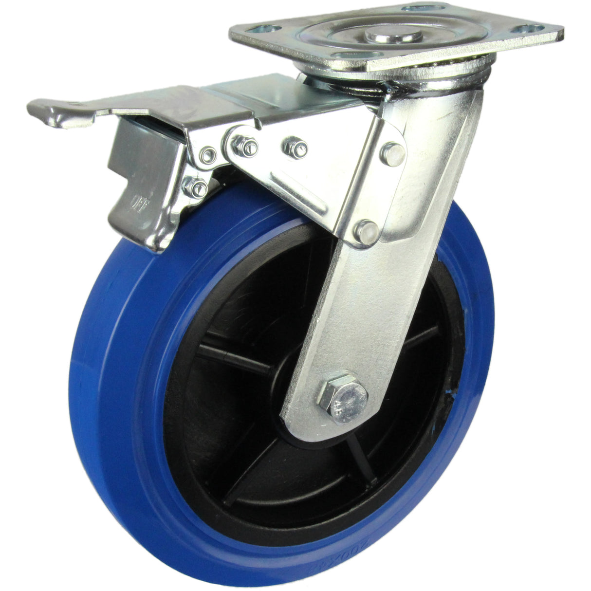 HIN8SB-BRQ - 350 Kg Swivel Plate Total Brake 200mm Blue Rubber