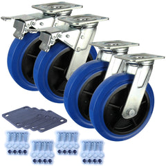 Heavy Industrial 200mm 350 kg Per Castor Pack 2x Swivel & 2x Swivel Total Brake Blue Rubber *HIN8-S-SB-BRQ-PACK*