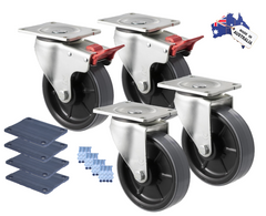 Premium Australian Made Heavy Industrial 150mm 2x Swivel & 2x Swivel Total Brake Polyurethane 450 kg per castor (HUR150S-SB-PACK)