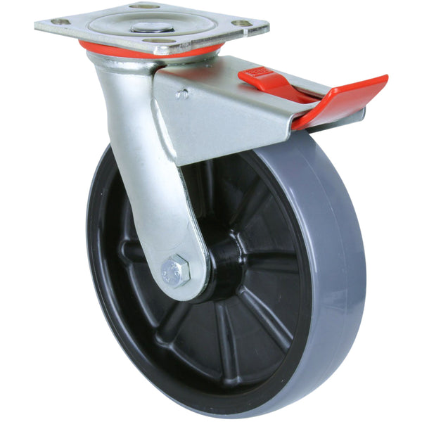 HUR200/HZPTB H SERIES <span>500 Kg Swivel Plate Total Brake 200mm Polyurethane</span>