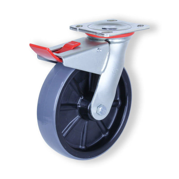 HUR200/HZPTB H SERIES <span>500 Kg Swivel Plate Total Brake 200mm Polyurethane</span>