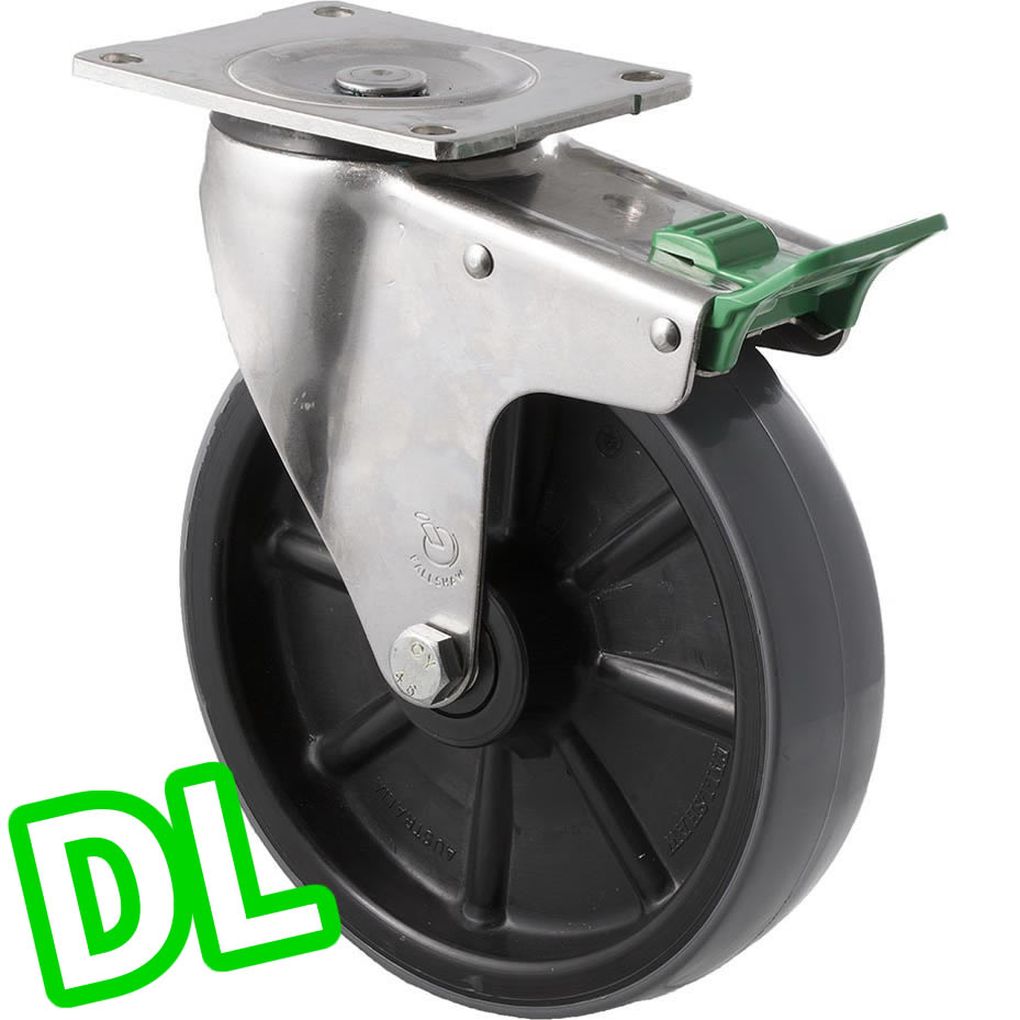 HUS200/OSPDL - 500 Kg Stainless Steel Swivel Plate Direction Lock Only 200mm Polyurethane