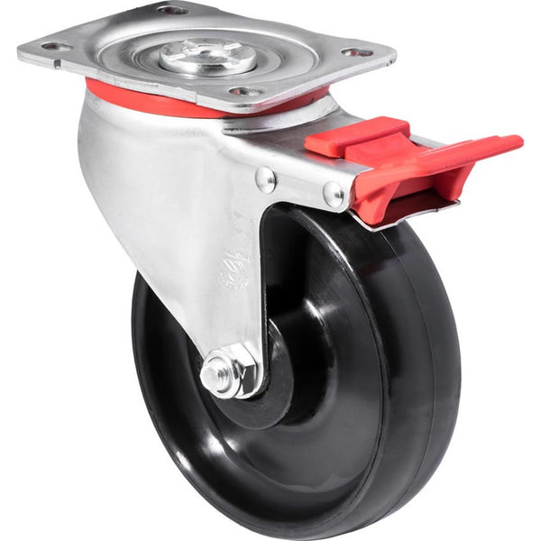 JNR125/JZPTB <span>300 Kg Swivel Plate Total Brake 125mm Black Nylon</span>