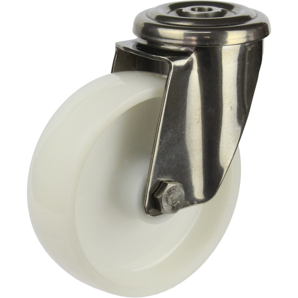 JSH12540-NNR <span>250 Kg Bolt-Hole 125mm Stainless Steel White Nylon</span>