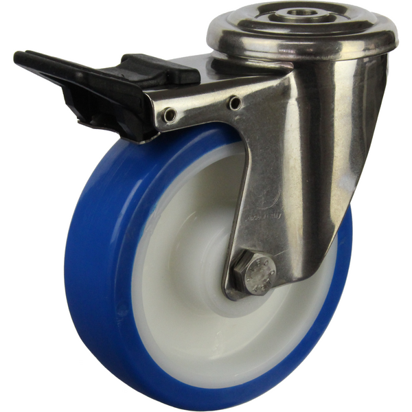 JSHT12540-UENR <span>250 Kg Bolt-Hole Total Brake 125mm Stainless Steel Rebound Polyurethane</span>