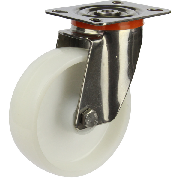 JSS12540-NNR <span>250 Kg Swivel Plate 125mm Stainless Steel White Nylon</span>