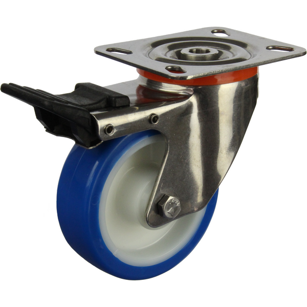 JSST10035-UENR <span>220 Kg Swivel Plate Total Brake 100mm Stainless Steel Rebound Polyurethane</span>