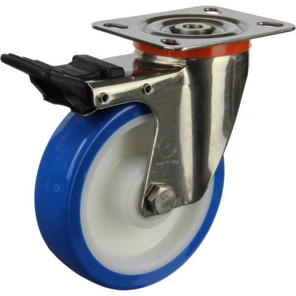 JSST12540-UENR <span>250 Kg Swivel Plate Total Brake 125mm Stainless Steel Rebound Polyurethane</span>