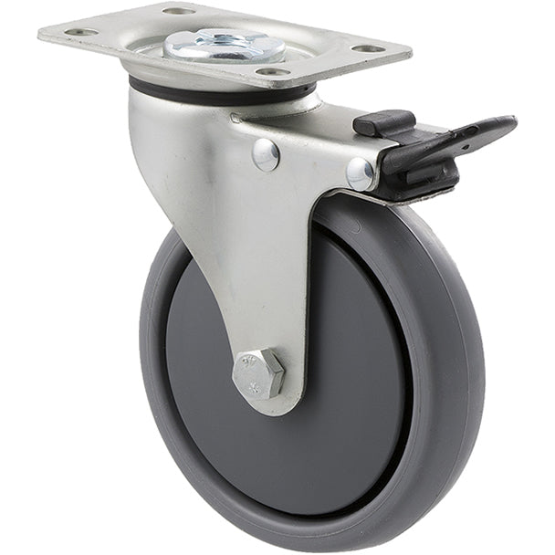 KJQ100G/KZPTB - 50 Kg Swivel Plate Total Brake 100mm Grey TPE