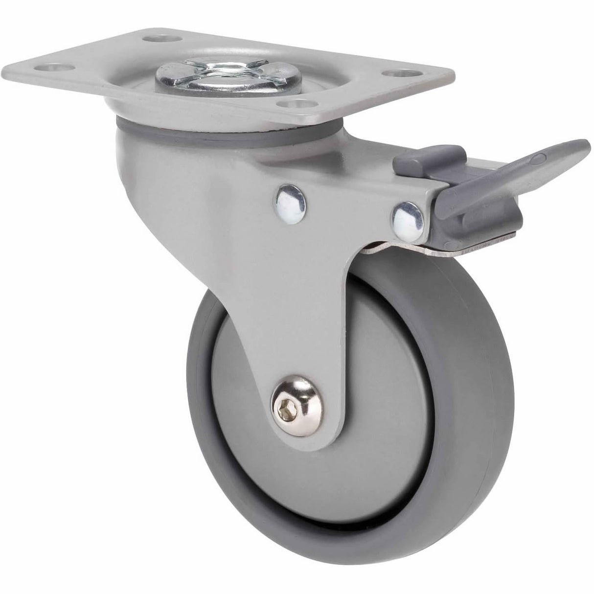 KJQ75GSL - KJQ75G/KPPTBSL 50 Kg Swivel Plate Total Brake 75mm Grey TPE w/ Silver Thread Guard