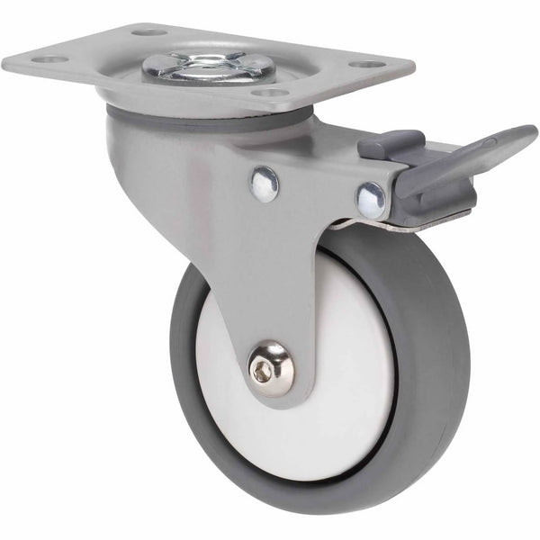 KJQ75GWT - KJQ75G/KPPTBWT <span>50 Kg Swivel Plate Total Brake 75mm Grey TPE w/ White Thread Guard</span>